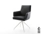 Chaise-pivotante Heira-Flex avec accoudoirs cuir de vache noir pied croisé conique acier inoxydable brossé pivotement sur 180° ressorts ensachés 5